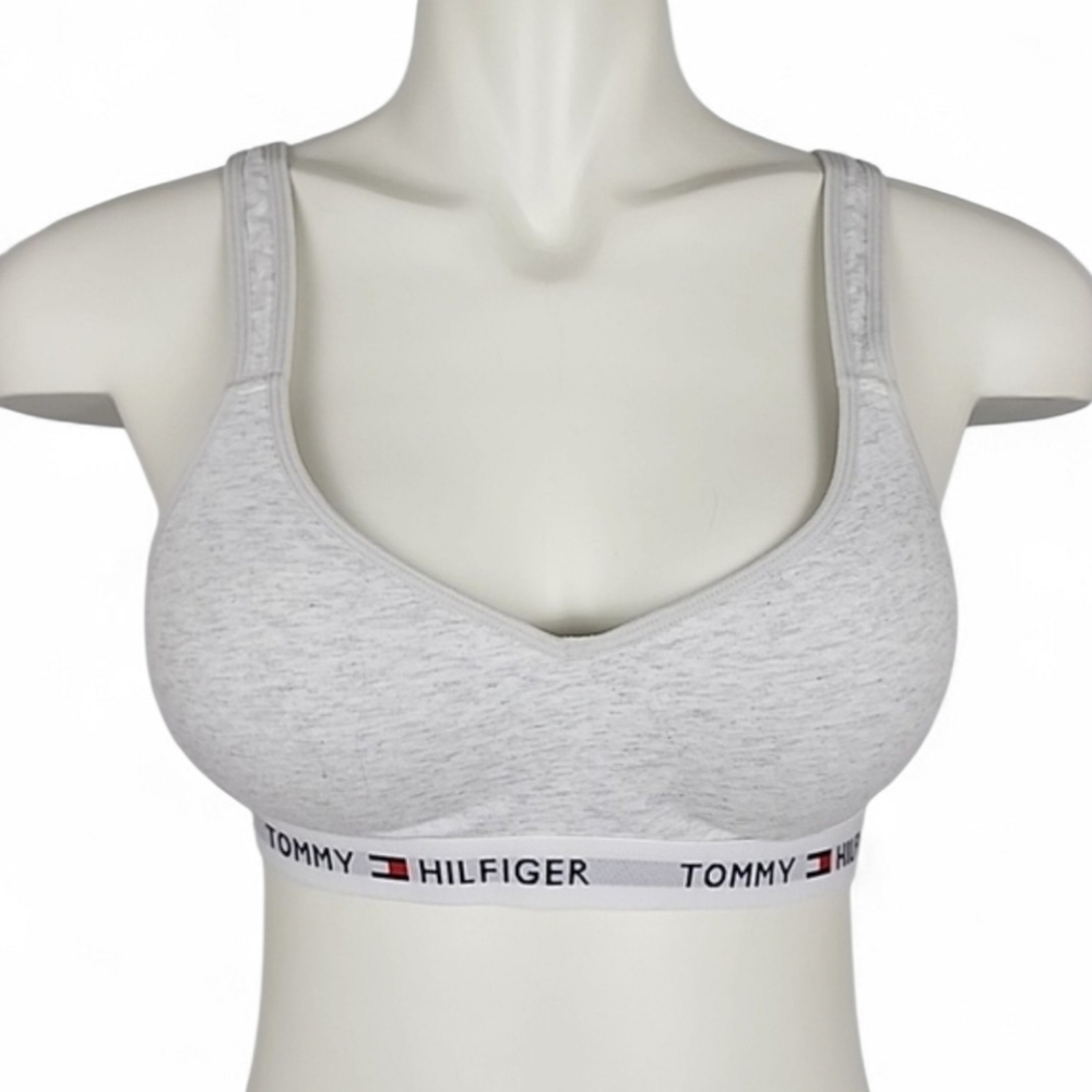 Tommy Hilfiger Women's Heathered Grey Sports Bra Criss Cross Straps Padded S